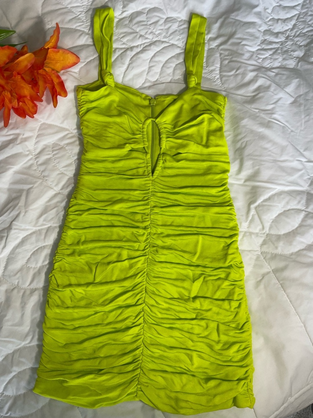 Zara Neon Lime Ruched Mini Dress